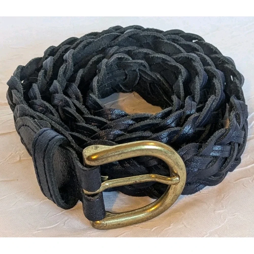 Capezio Leather Belt Braided Navy Woven Blue Womens Argentina Genuine Sz XL Vtg